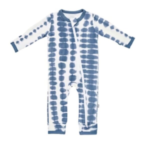 NWT Kyte Baby Zippered Long Sleeve Romper in Steel Rip Tide Blue Tie Dye 6-12m - Picture 1 of 5
